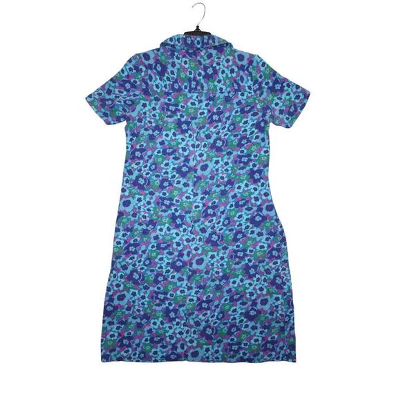 Vintage 90s Floral Polo Collar Mini Dress | Bright Blue Purple Green Print |M - Picture 5 of 5